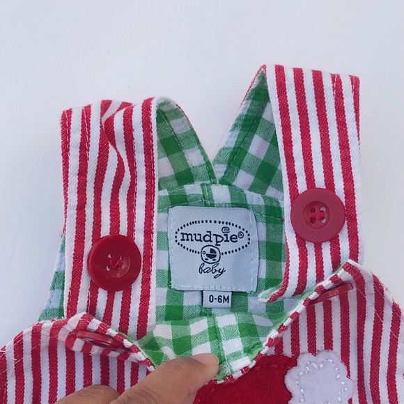 Mud Pie Baby Santa Claus Striped Christmas Overalls 0-6M - Picture 4 of 13